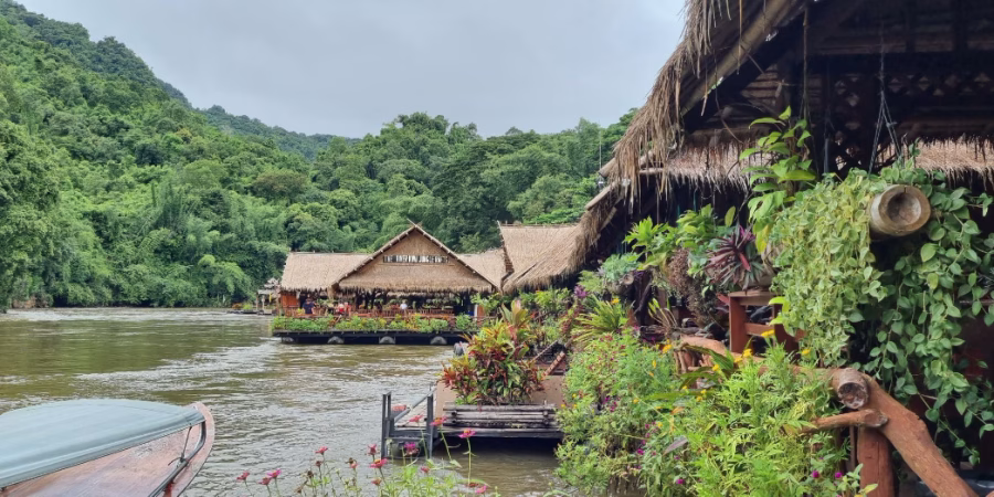 River Kwai Jungle Rafts, Thailand: view of the rafts when arriving by boat.