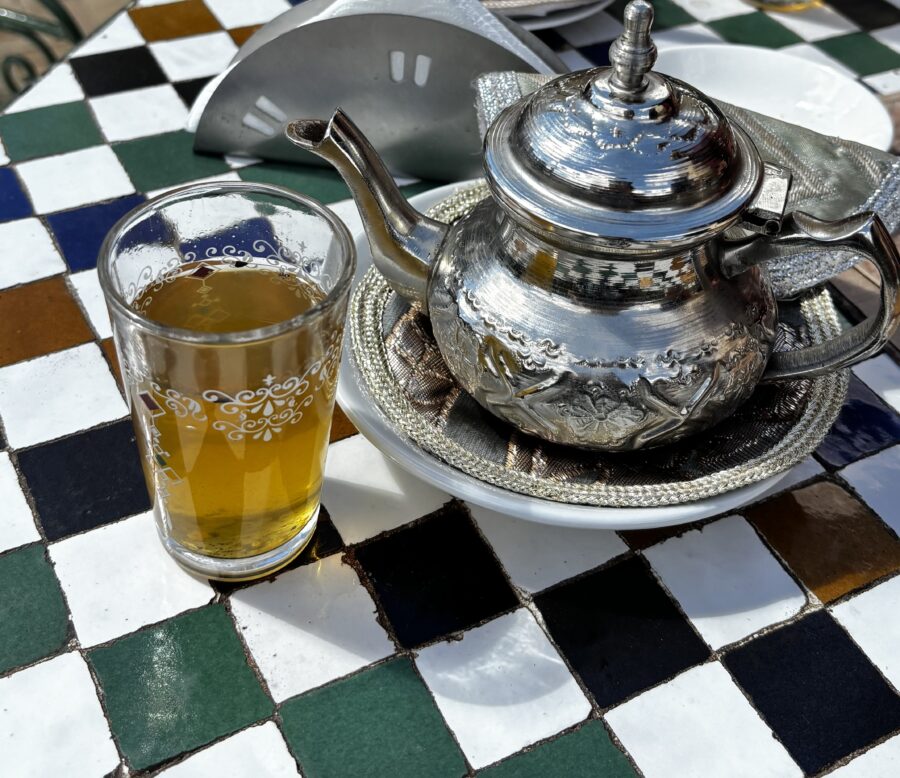 Mint tea and silver teapot seen during our two days in Marrakech