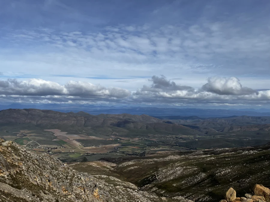 View from the Swartberg Pass, Karoo, South Africa. Seen on the first stretch of driving the Swartberg Pass, from Little Karoo to Great Karoo.
