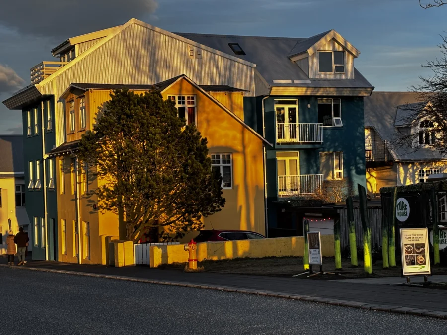 Coloured houses in late afternoon sunlight in Reykjavík