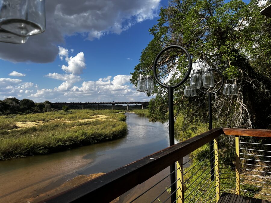 View from a rest camp in Kruger National Park: a river, blue skies