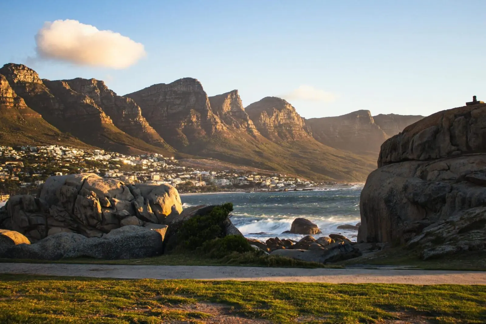 Stunning view of the Twelve Apostles mountain range in Cape Town, South Africa, at sunset.