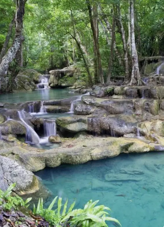 Level five at Erawan Falls in Kanchanaburi Province, Thailand.