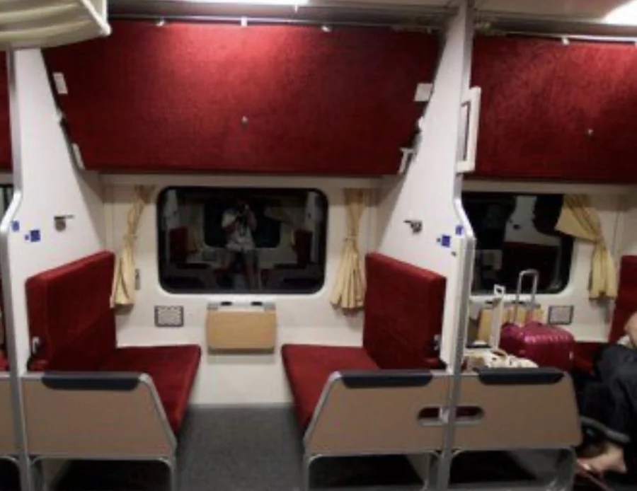 Sleeper carriage on the night train from Bangkok to Chiang Mai.