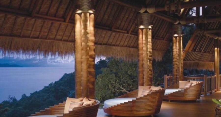 Four Seasons Resort Koh Samui terrace with lazy chairs and sea view